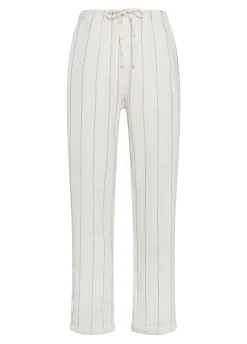 Best Sale Pantalone In Lino Gessato Bianco Donna Pantaloni