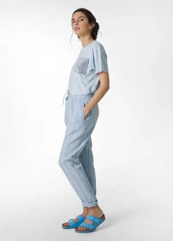 Best Sale Pantalone In Lino Gessato Blu Donna Pantaloni