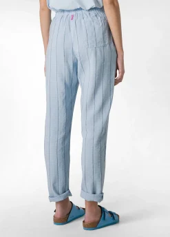 Best Sale Pantalone In Lino Gessato Blu Donna Pantaloni