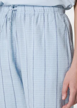 Best Sale Pantalone In Lino Gessato Blu Donna Pantaloni