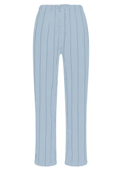 Best Sale Pantalone In Lino Gessato Blu Donna Pantaloni