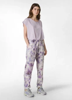 Hot Pantalone In Lino Stampato Viola Donna Pantaloni