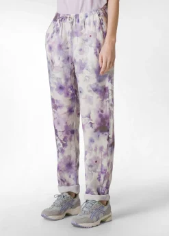 Hot Pantalone In Lino Stampato Viola Donna Pantaloni
