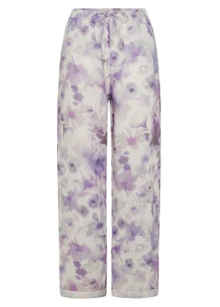 Hot Pantalone In Lino Stampato Viola Donna Pantaloni