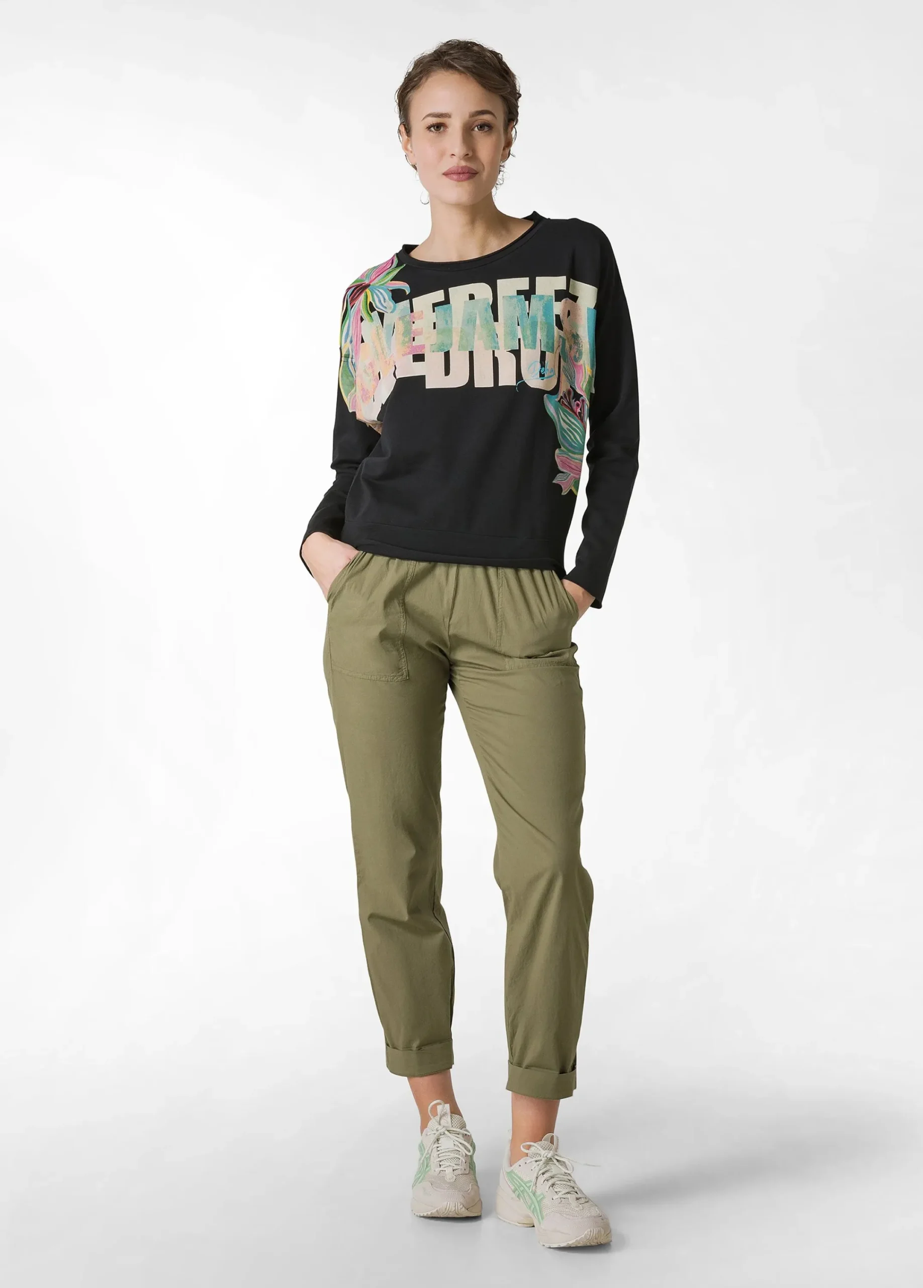 Outlet Pantalone In Popeline Con Coulisse Verde Donna Pantaloni