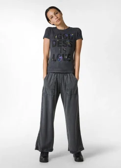 Store Pantalone In Tencel Effetto Marmo Nero Donna Pantaloni