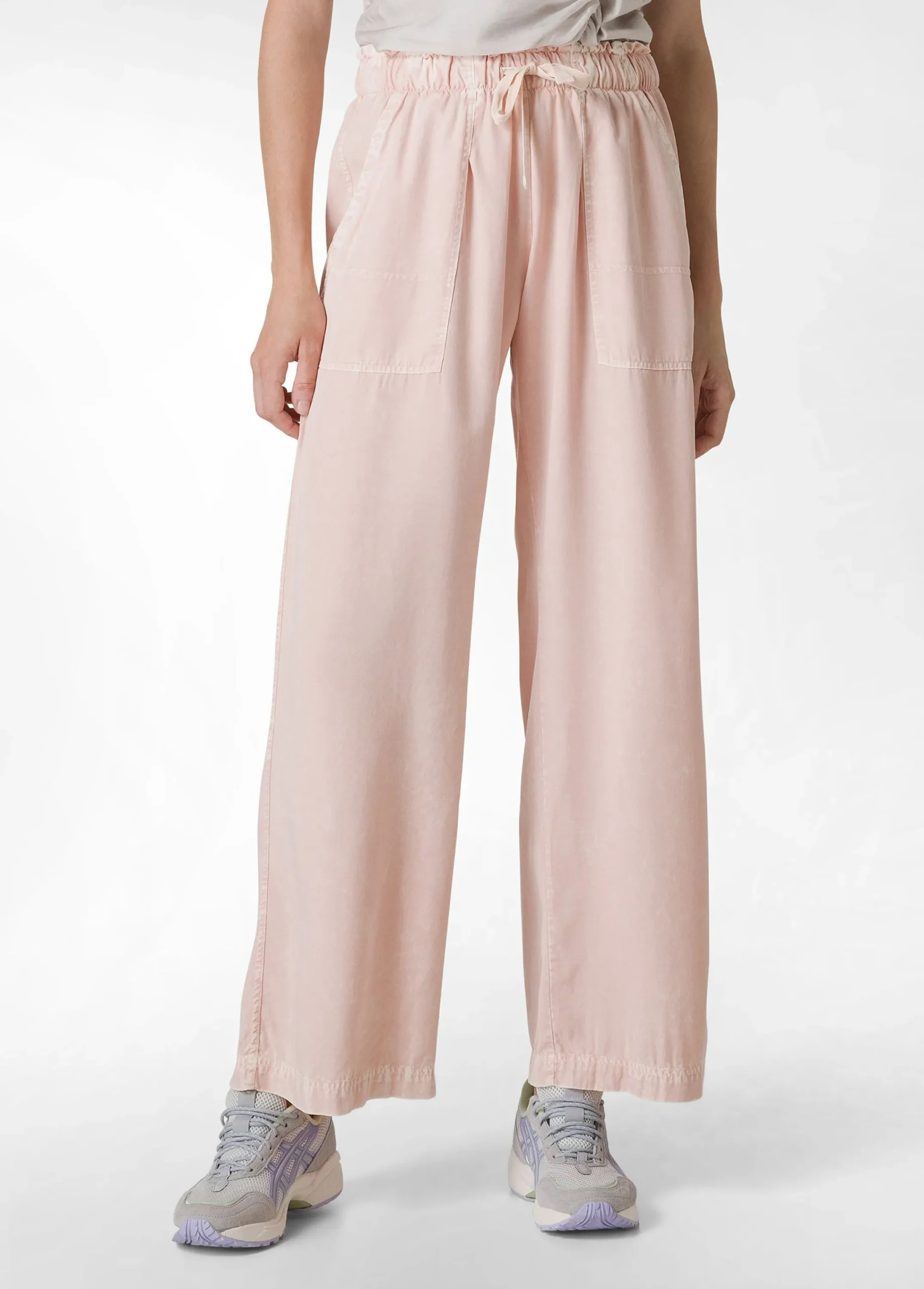 Fashion Pantalone In Tencel Effetto Marmo Rosa Donna Pantaloni