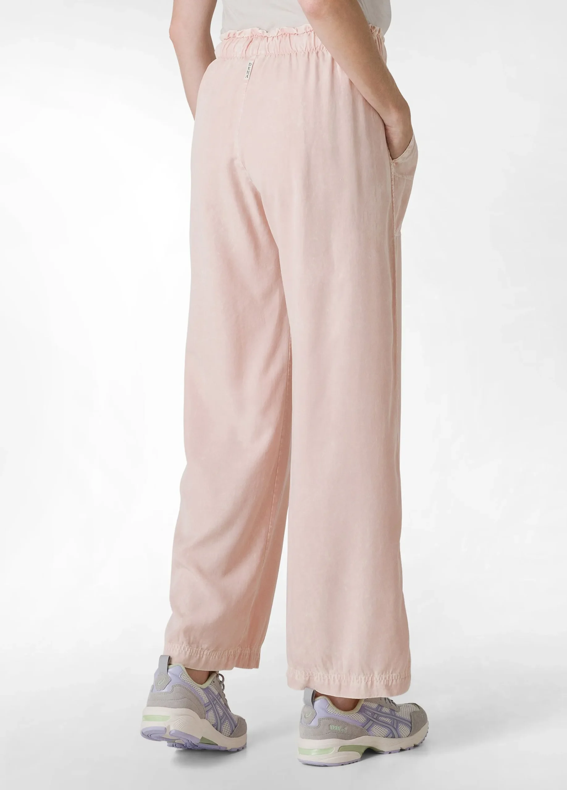 Fashion Pantalone In Tencel Effetto Marmo Rosa Donna Pantaloni
