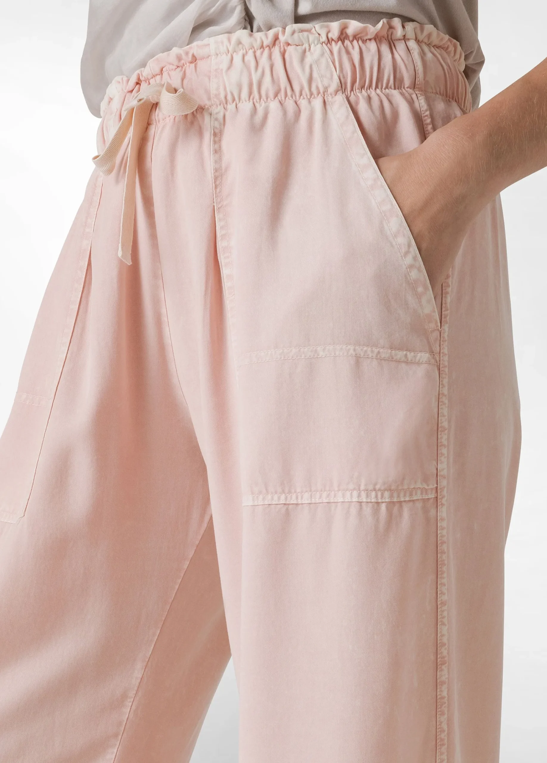 Fashion Pantalone In Tencel Effetto Marmo Rosa Donna Pantaloni