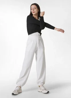 New Pantalone Jogger A Maglia Bianco Donna Pantaloni
