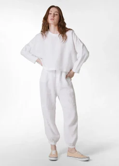Cheap Pantalone Jogger In Lino Bianco Donna Pantaloni