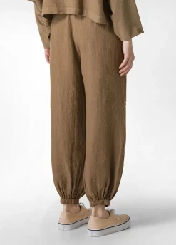Clearance Pantalone Jogger In Lino Marrone Donna Pantaloni