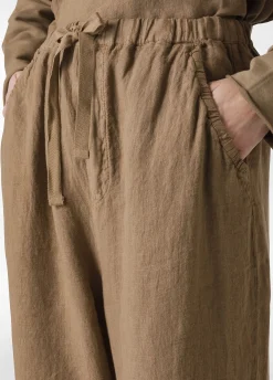 Clearance Pantalone Jogger In Lino Marrone Donna Pantaloni