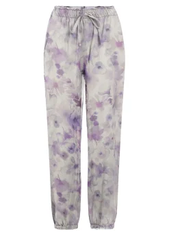 Hot Pantalone Jogger In Raso Stampato Viola Donna Pantaloni