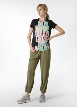 Online Pantalone Jogger In Twill Tencel Verde Donna Pantaloni