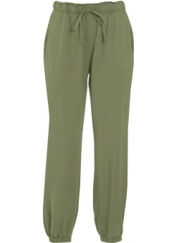 Online Pantalone Jogger In Twill Tencel Verde Donna Pantaloni