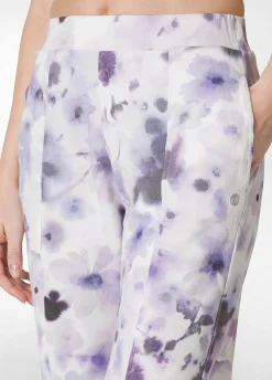 Outlet Pantalone Morbido Misto Viscosa Stampato Viola Donna Pantaloni