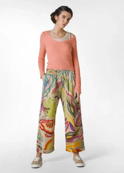 Sale Pantalone Relaxed Flower Power Verde Donna Pantaloni