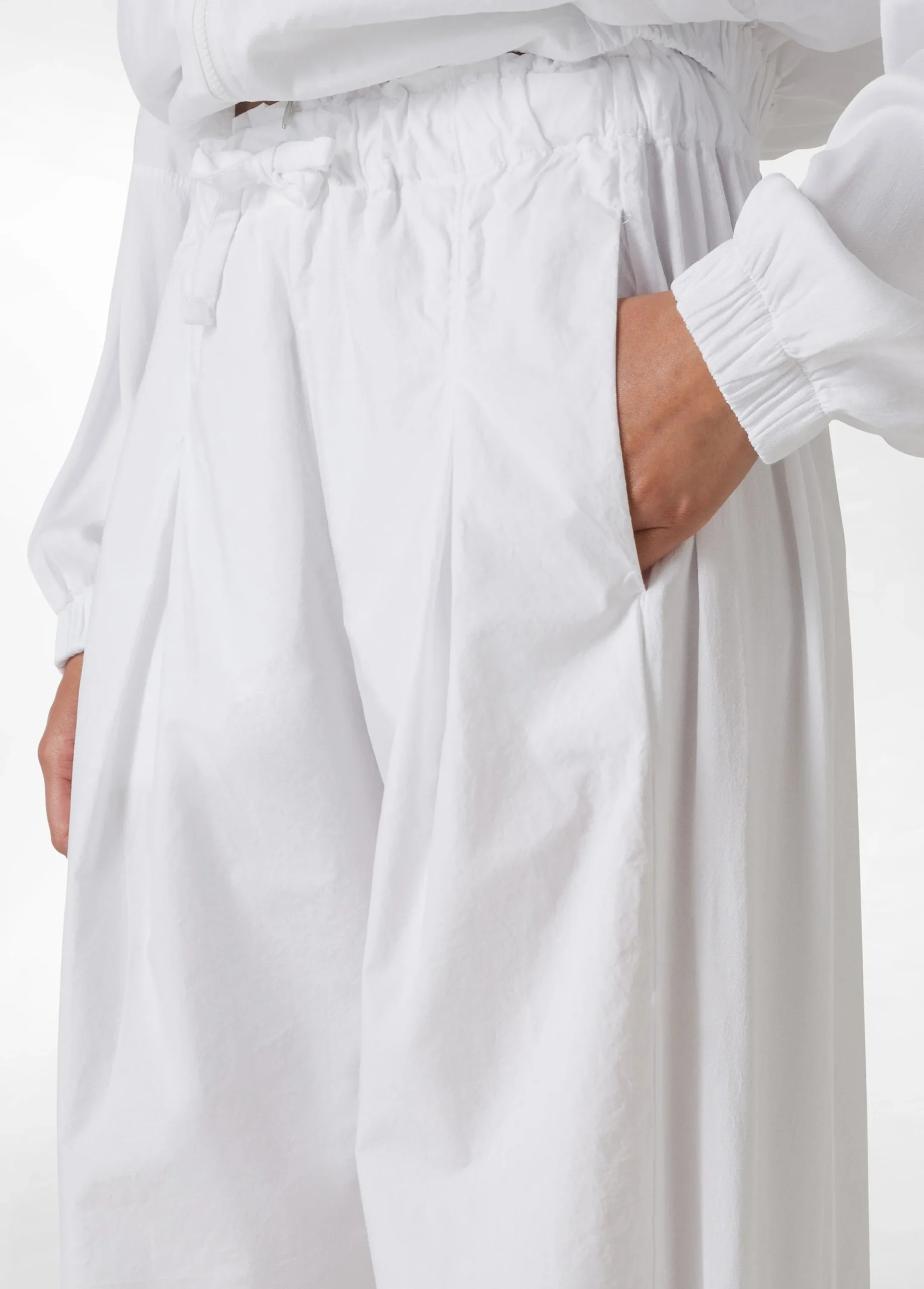 Flash Sale Pantalone Relaxed In Popeline E Raso Bianco Donna Pantaloni