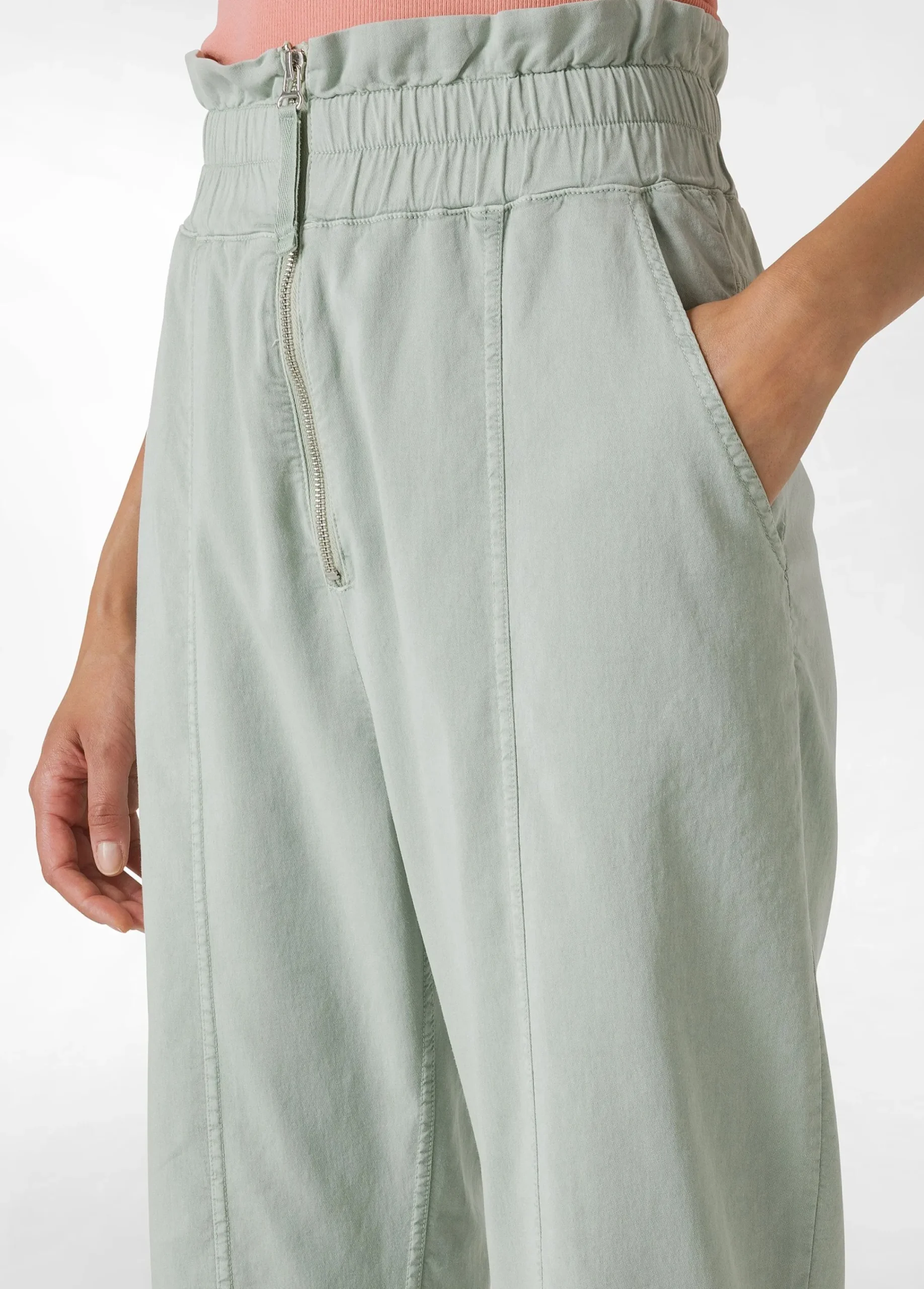 Best Pantalone Vita Alta In Gabardine Vintage Verde Donna Pantaloni