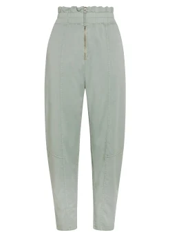 Best Pantalone Vita Alta In Gabardine Vintage Verde Donna Pantaloni