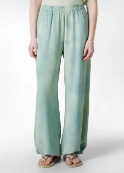 Clearance Panta Palazzo In Twill Effetto Batik Verde Donna Pantaloni