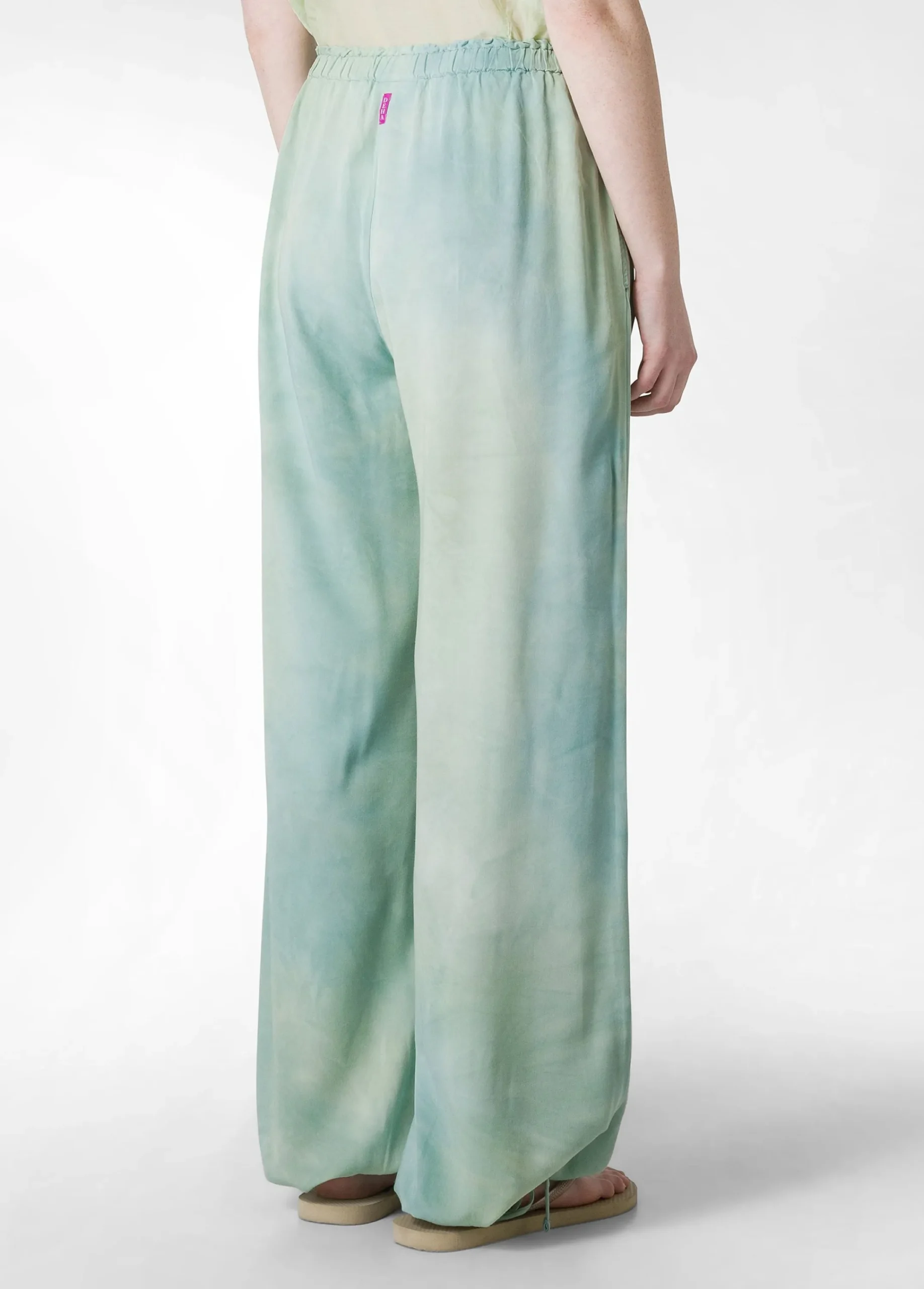 Clearance Panta Palazzo In Twill Effetto Batik Verde Donna Pantaloni
