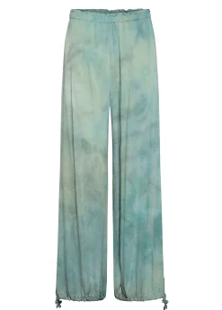 Clearance Panta Palazzo In Twill Effetto Batik Verde Donna Pantaloni
