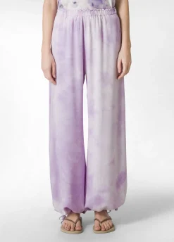 Outlet Panta Palazzo In Twill Effetto Batik Viola Donna Pantaloni
