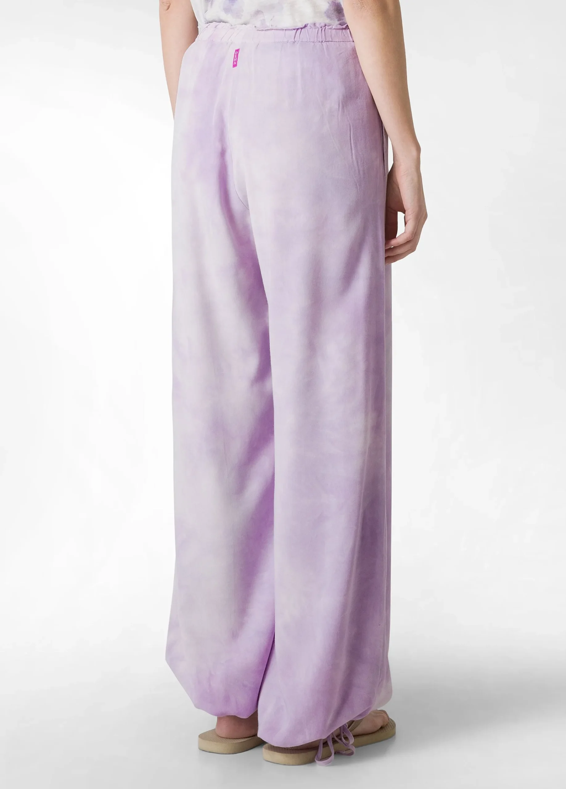 Outlet Panta Palazzo In Twill Effetto Batik Viola Donna Pantaloni