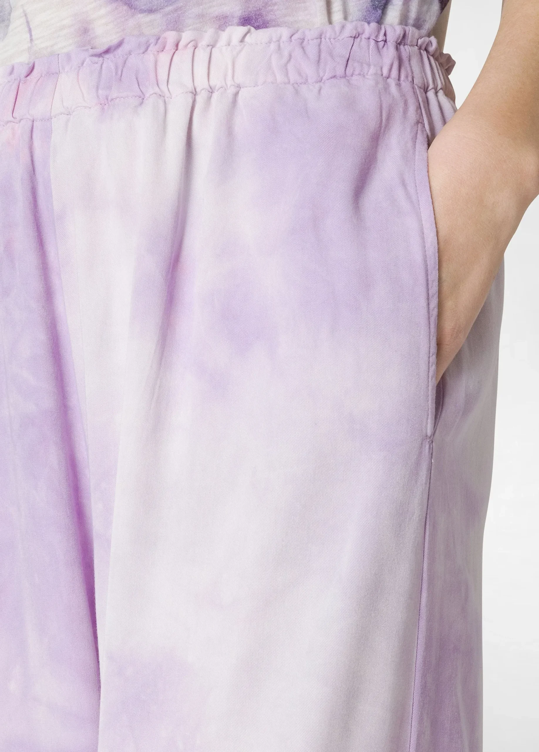 Outlet Panta Palazzo In Twill Effetto Batik Viola Donna Pantaloni