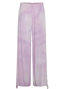 Outlet Panta Palazzo In Twill Effetto Batik Viola Donna Pantaloni
