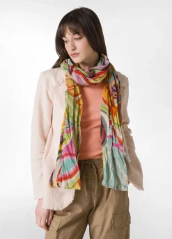 Shop Pashmina In Mussola Stampata Verde Donna Accessori