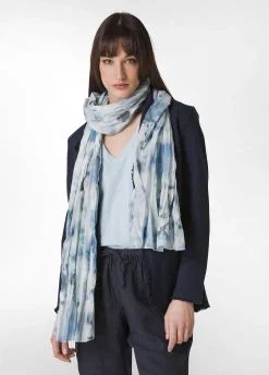 Outlet Pashmina In Mussola Stampata Blu Donna Accessori
