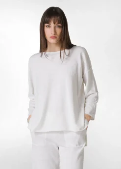 Hot Pullover Ampio In Lino Bianco Donna Felpe & Maglieria