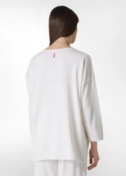 Hot Pullover Ampio In Lino Bianco Donna Felpe & Maglieria