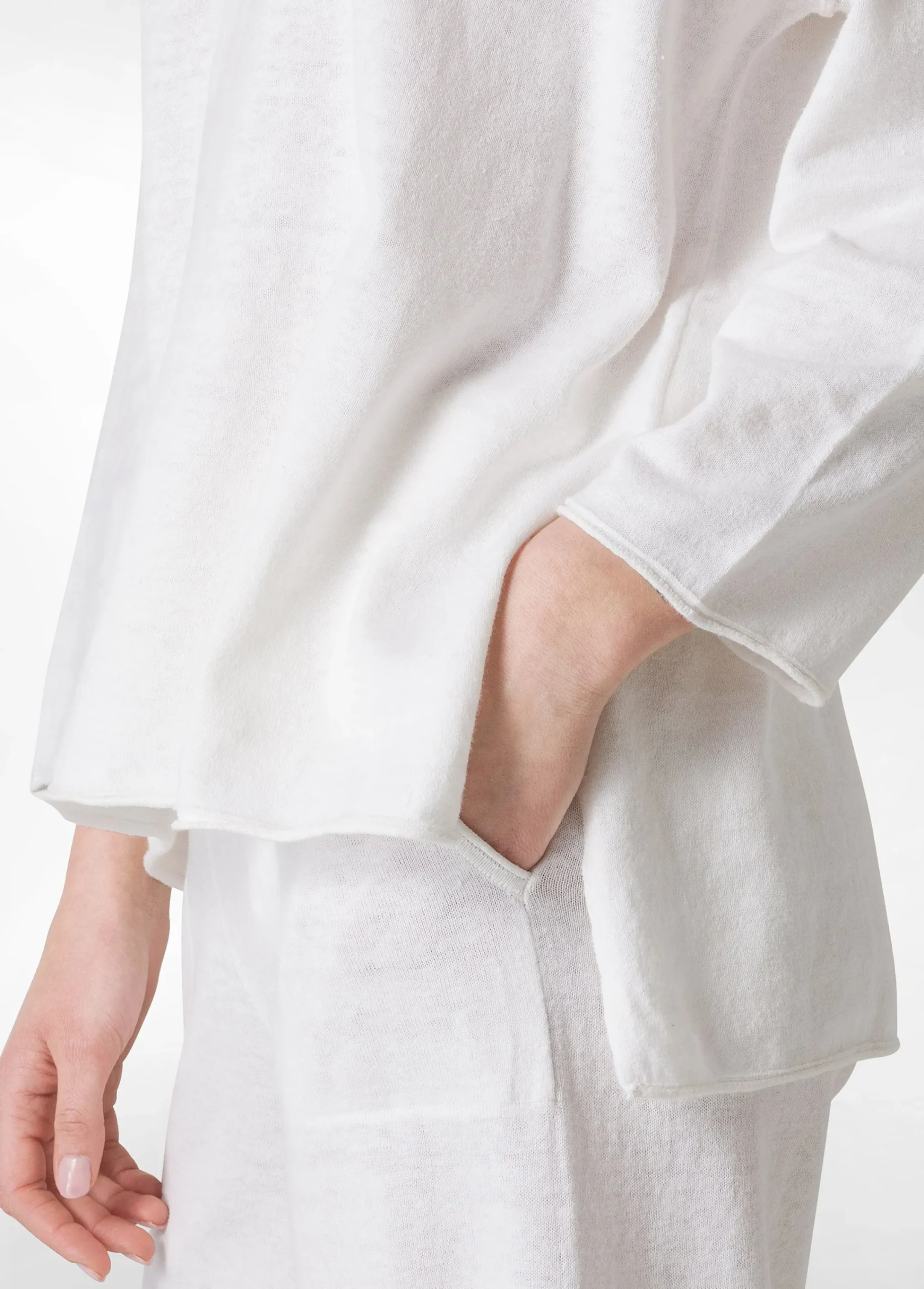Hot Pullover Ampio In Lino Bianco Donna Felpe & Maglieria