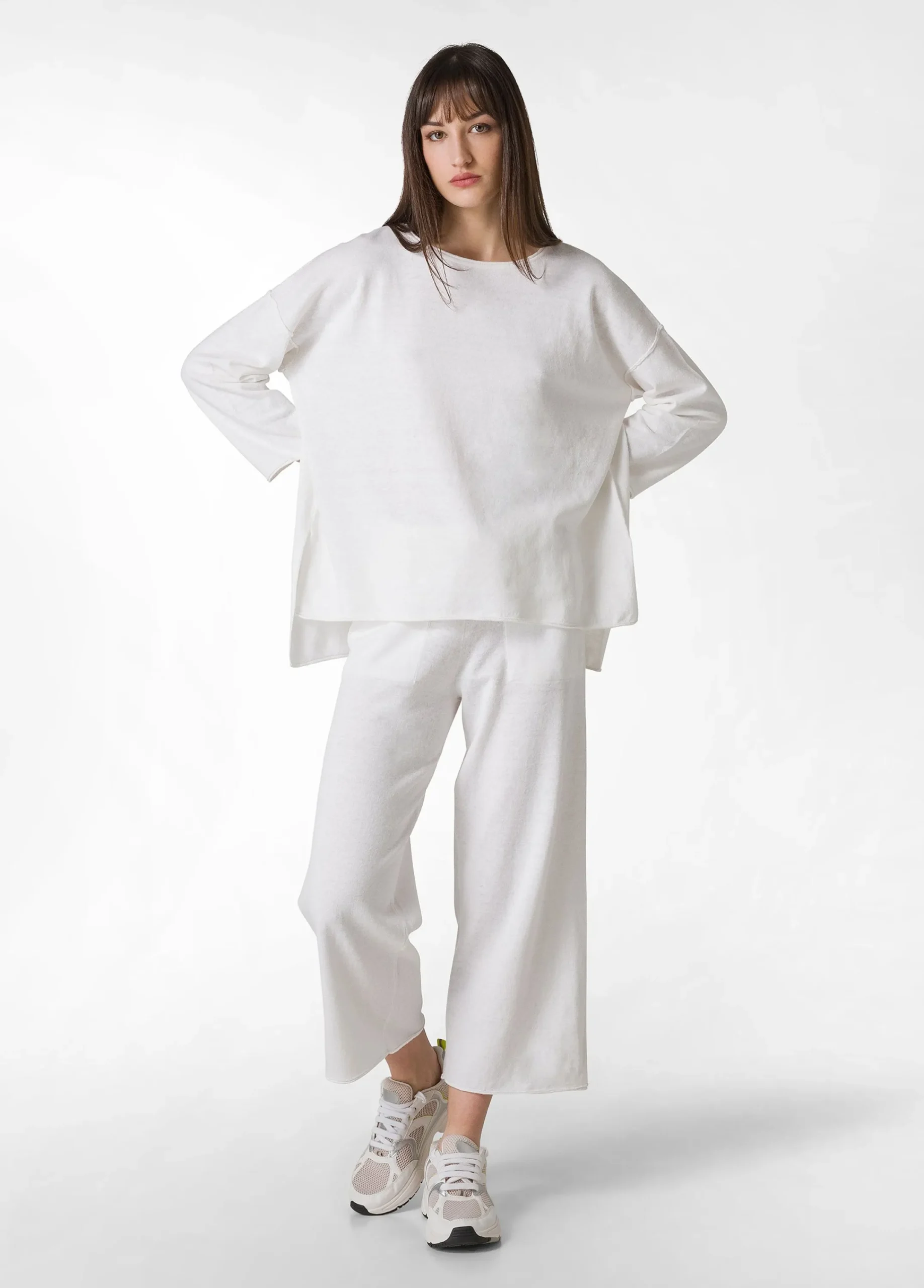 Hot Pullover Ampio In Lino Bianco Donna Felpe & Maglieria