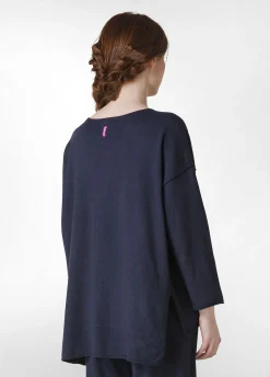 Shop Pullover Ampio In Lino Blu Donna Felpe & Maglieria