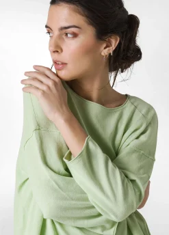 Cheap Pullover Ampio In Lino Verde Donna Felpe & Maglieria