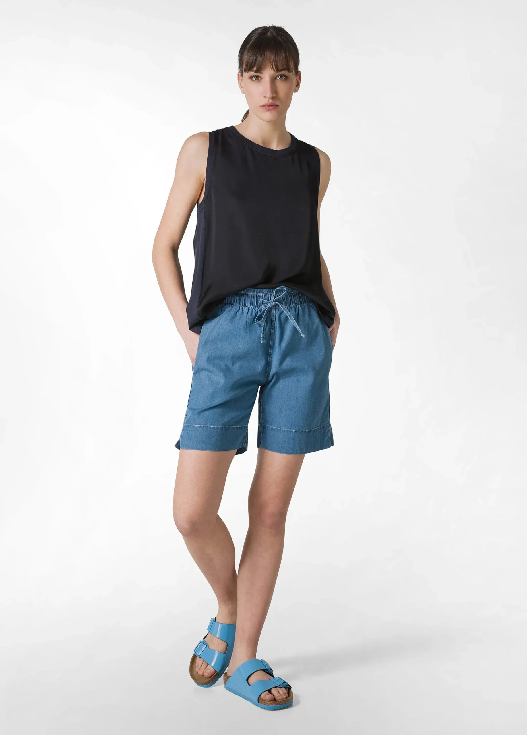 Clearance Shorts In Denim Lyocell Blu Donna Bermuda