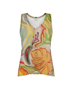 Clearance Top Arricciato Stampato Verde Donna Top & T-Shirts