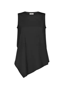 New Top Asimmetrico Con Inserti In Lino Nero Donna Top & T-Shirts