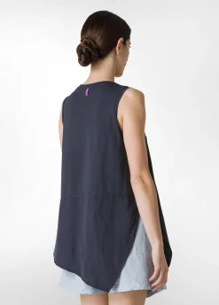 Online Top Asimmetrico Con Inserti In Lino Blu Donna Top & T-Shirts
