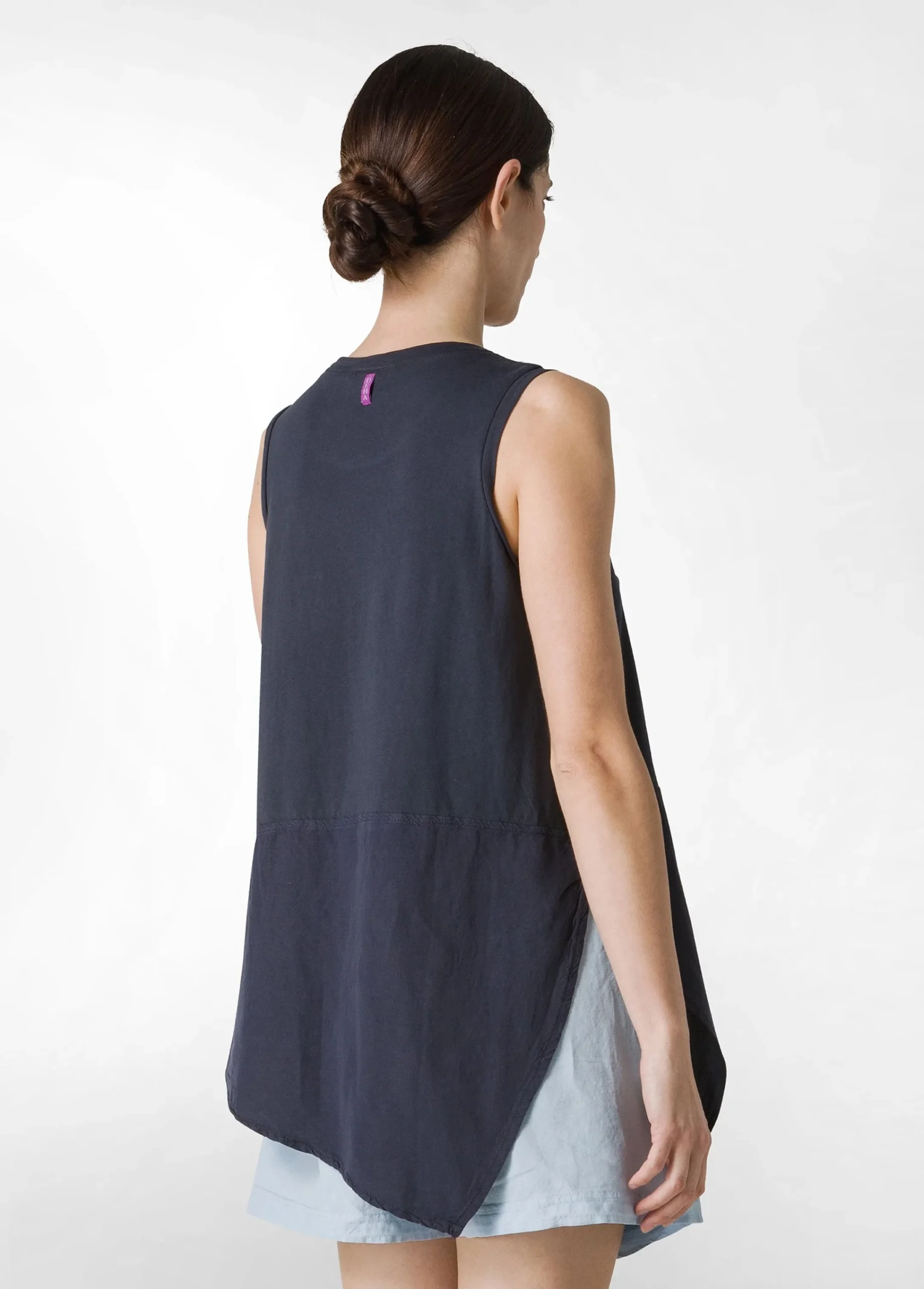 Online Top Asimmetrico Con Inserti In Lino Blu Donna Top & T-Shirts