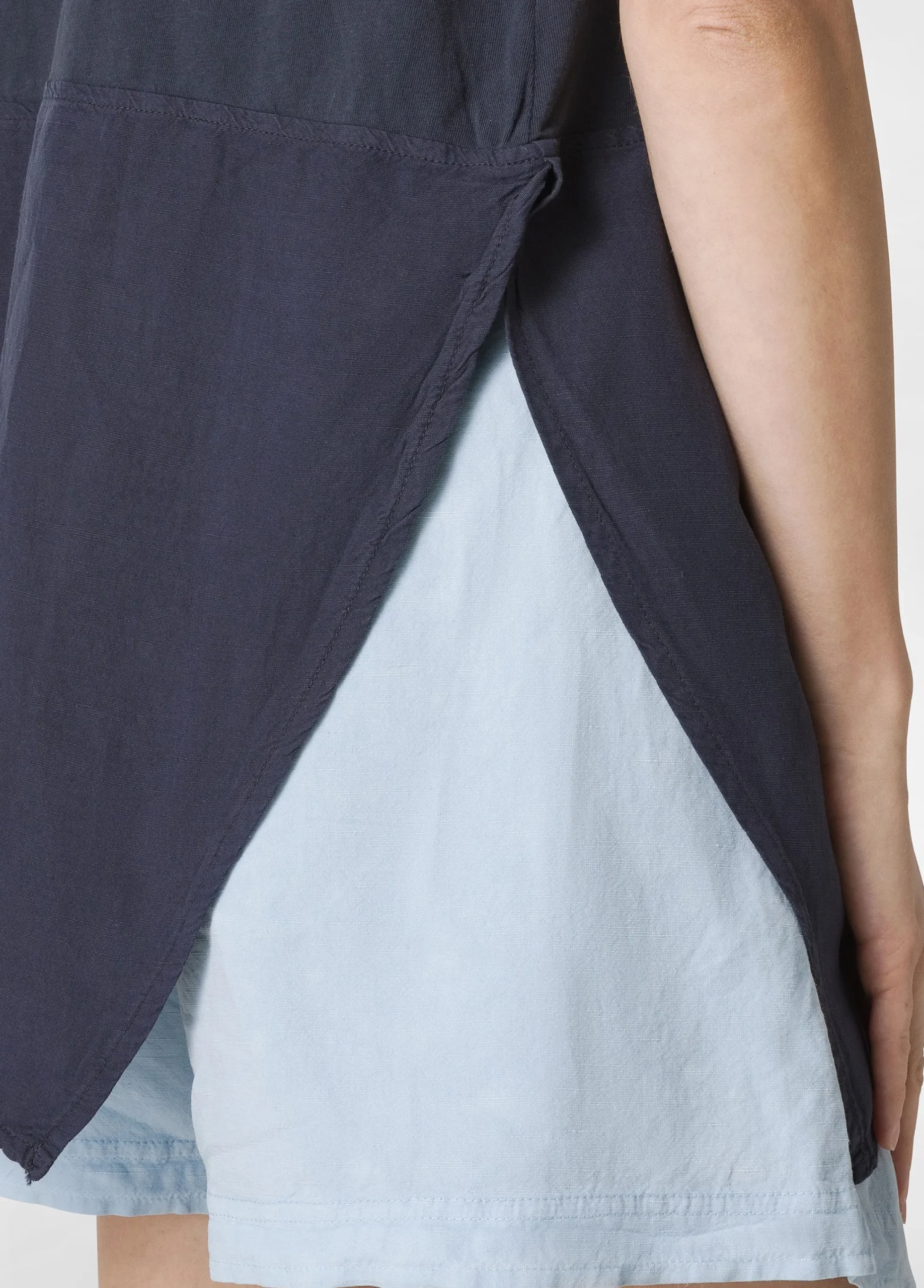 Online Top Asimmetrico Con Inserti In Lino Blu Donna Top & T-Shirts