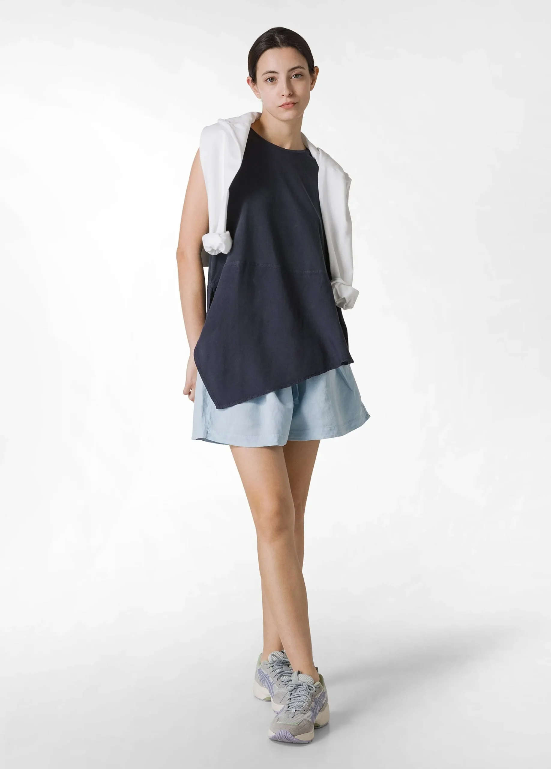 Online Top Asimmetrico Con Inserti In Lino Blu Donna Top & T-Shirts