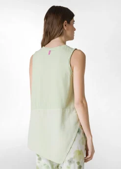 Discount Top Asimmetrico Con Inserti In Lino Verde Donna Top & T-Shirts