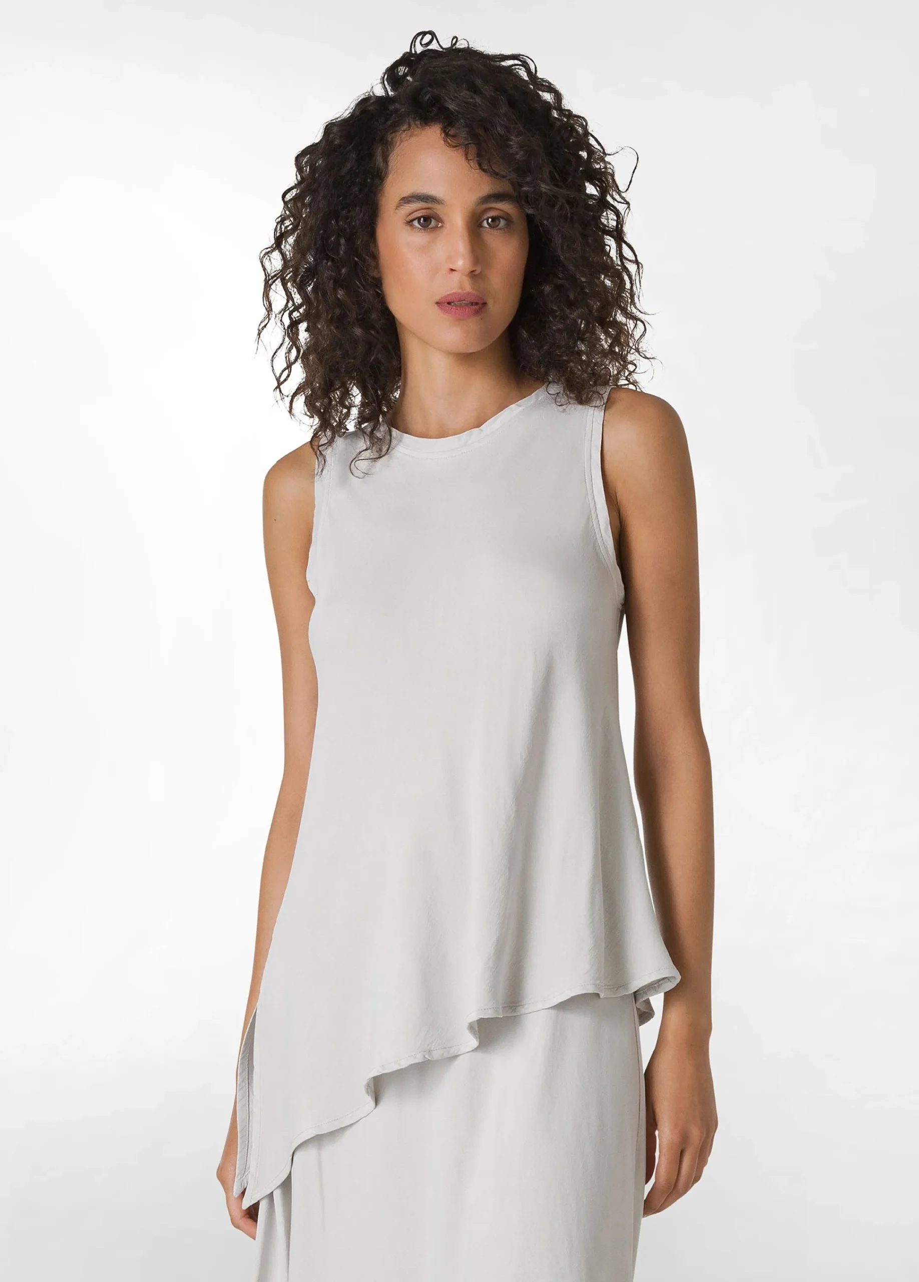 New Top Asimmetrico In Raso Grigio Donna Top & T-Shirts