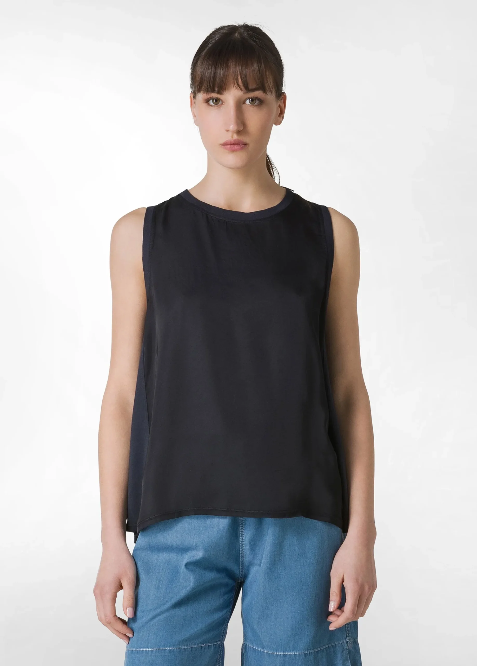 Shop Top Con Inserti In Raso Blu Donna Top & T-Shirts